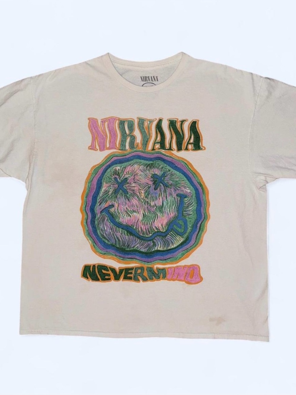 Nirvana Nevermind Smiley Face Cotton Graphic T-Shirt